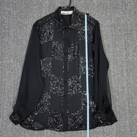 Creazioni Effeci Shirt Womens M Black Chiffon Long Sleeve Semi Sheer Blouse - Picture 4 of 11